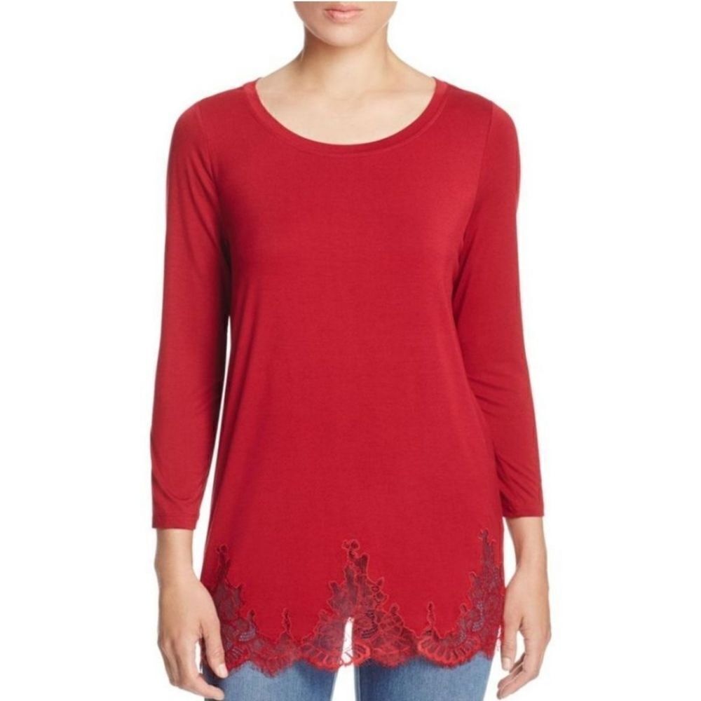 NYDJ Red Lace Hem Long‎ Sleeve Knit Top NWT - Size PXS